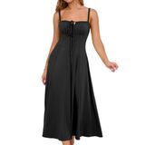 Vestido Yathon Graduation Preto Feminino Midi Casual Summer