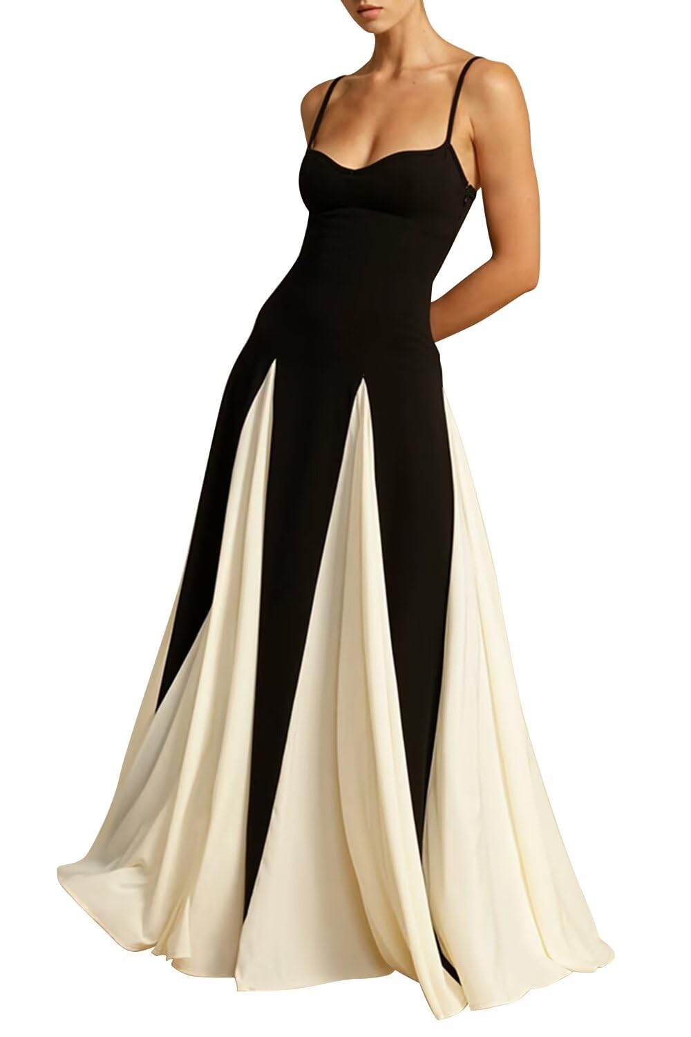 Vestido De Noite Eemeii Patchwork Plissado Spaghetti Straps Xl