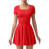 Vestido Feminino Oqq Com Gola Quadrada E Bainha Com Babados, Mini Vermelho De Verão