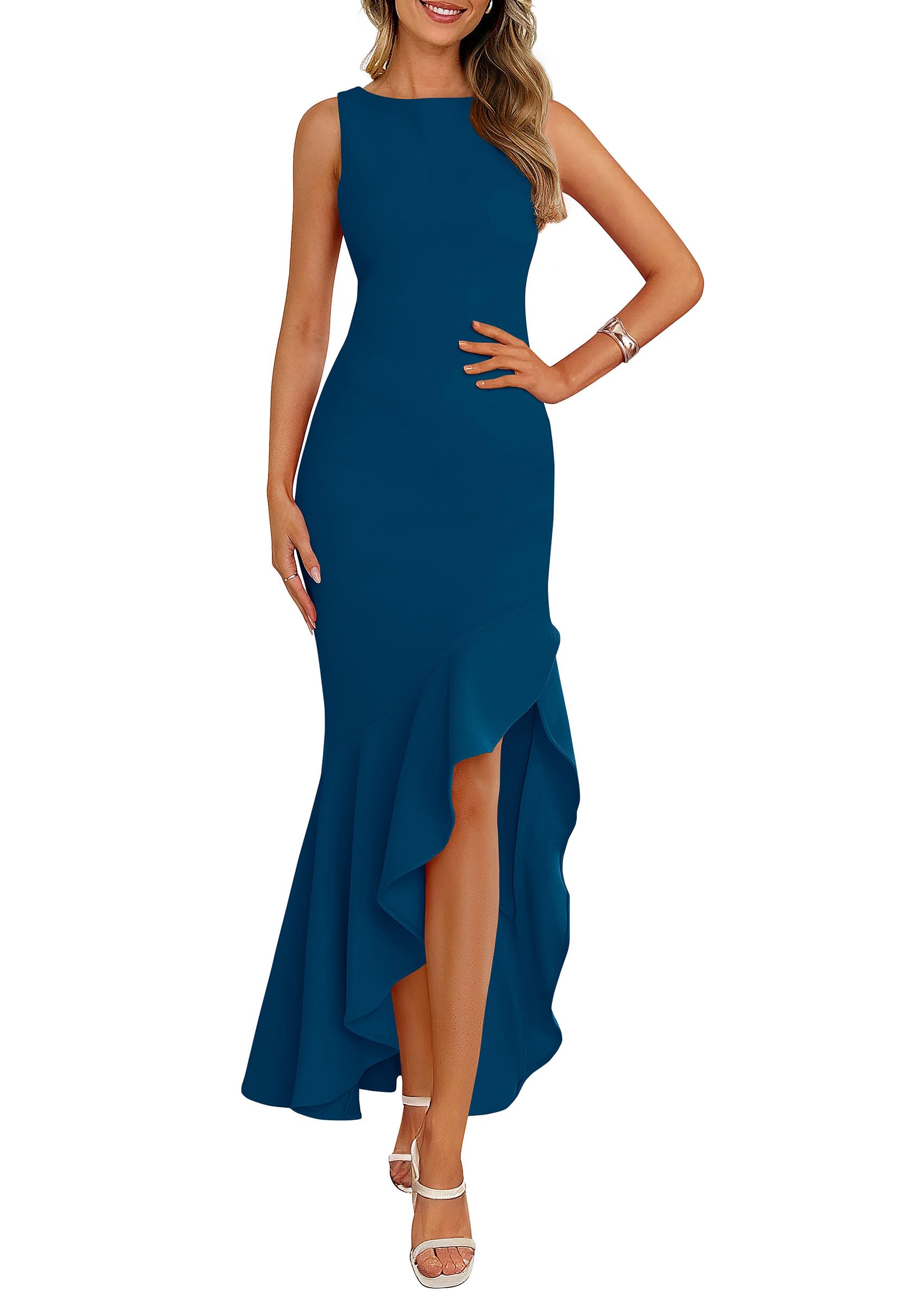 Vestido Maxi Feminino Prettygarden Com Babados De Verão Azul Sereia