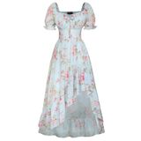 Vestido Scarlet Darkness Cottagecore Corset Floral Chiffon Azul