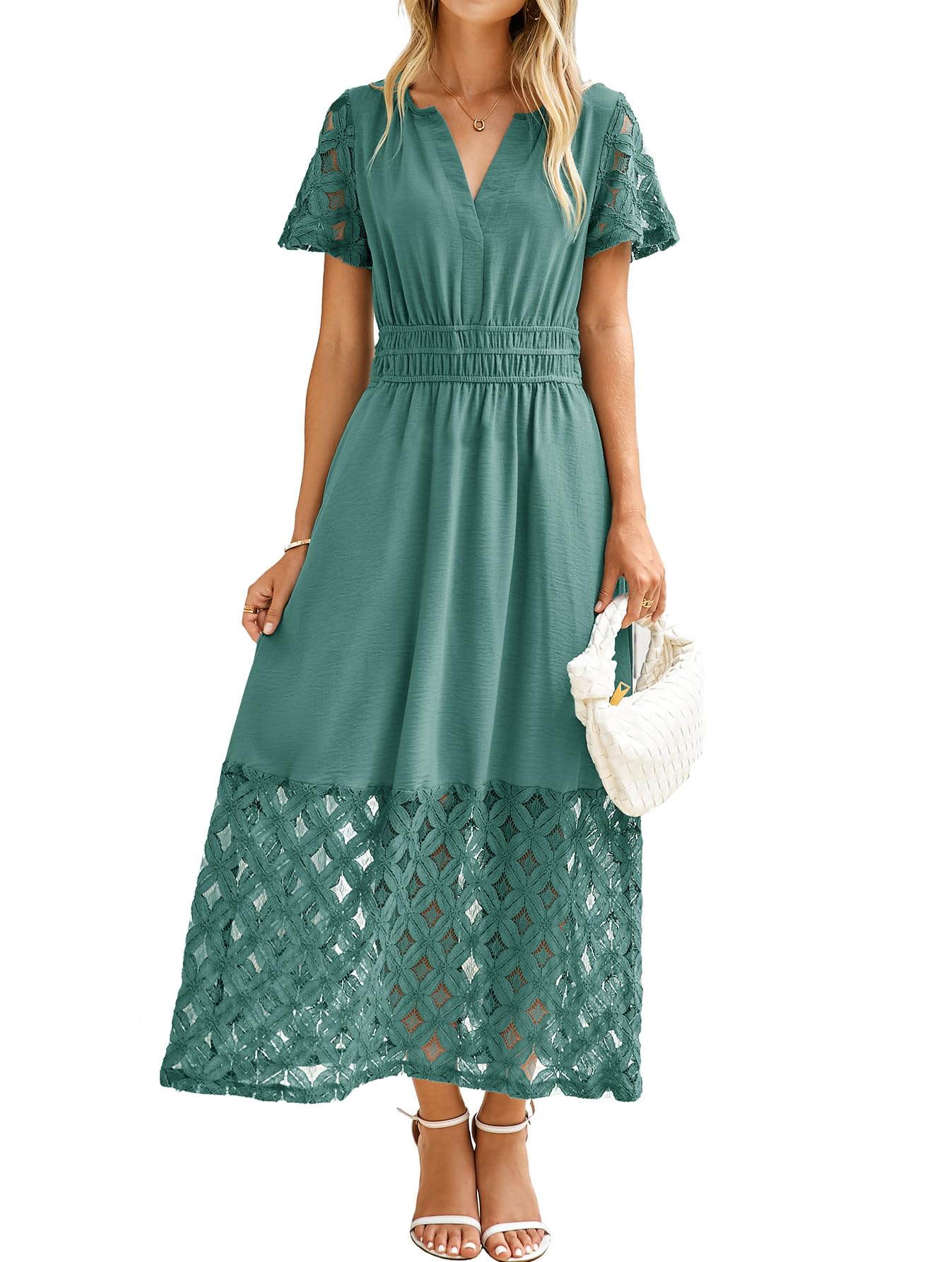 Vestido Maxi Simplee Apparel, Primavera, Verão, Renda Azul-petróleo Para Mulheres