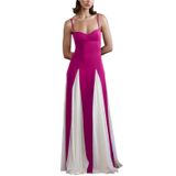 Vestido De Formatura Feminino Eemeii, Com Alças Finas, Patchwork, Fúcsia