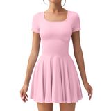 Vestido Feminino Oqq Com Gola Quadrada E Bainha Com Babados, Mini Rosa De Verão