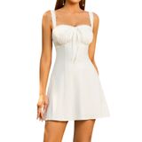 Vestido De Verão Eynmin, Mini, Sem Mangas, Renda A Line, Branco, Feminino