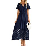 Vestido Maxi Simplee Apparel, Verão, Decote Em V, Azul Marinho, Gg, Feminino