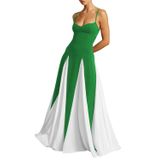 Vestido De Baile Feminino Eemeii Com Alças Finas, Patchwork, Verde, Branco
