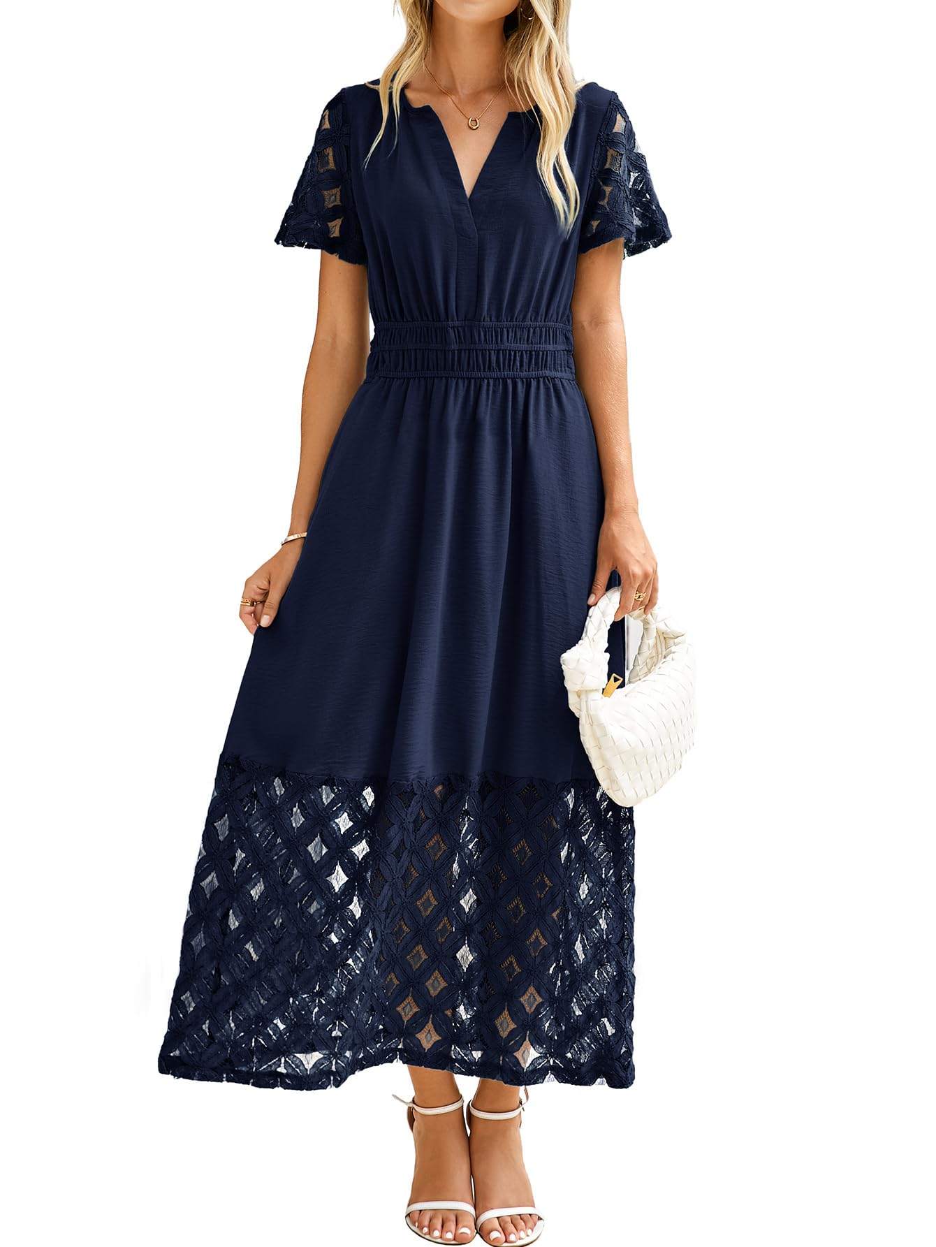 Vestido Maxi Simplee Apparel De Verão Com Decote Em V Azul Marinho Para Mulheres