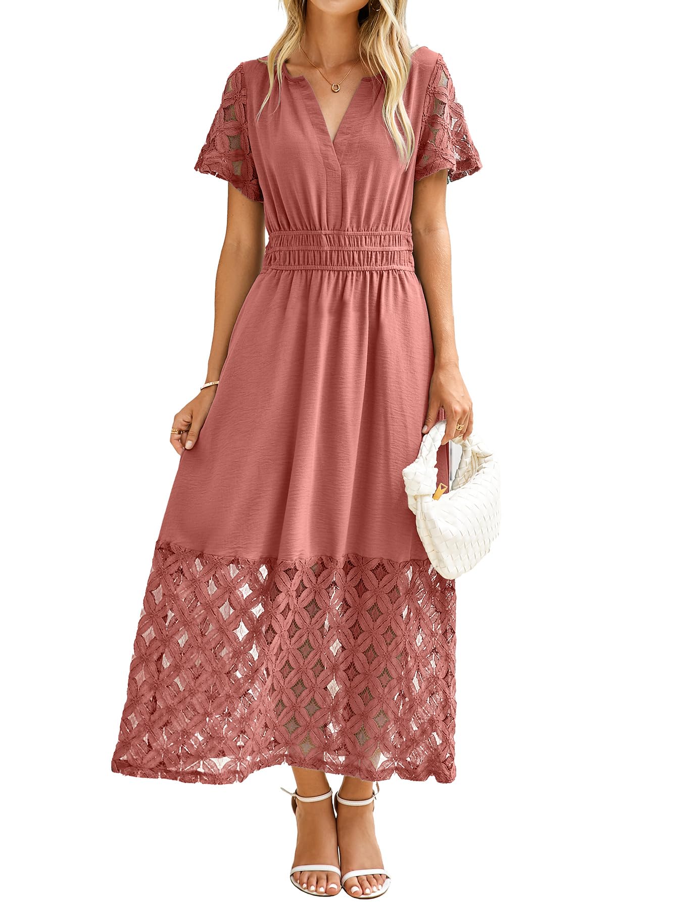 Vestido Maxi Simplee Apparel, Verão, Decote Em V, Boho, Rosa Ferrugem, L