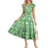 Vestido De Verão Grace Karin 2025 Midi Beach Floral Green Feminino