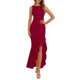 Vestido Maxi Feminino Prettygarden, Babado De Verão, Sereia, Vinho