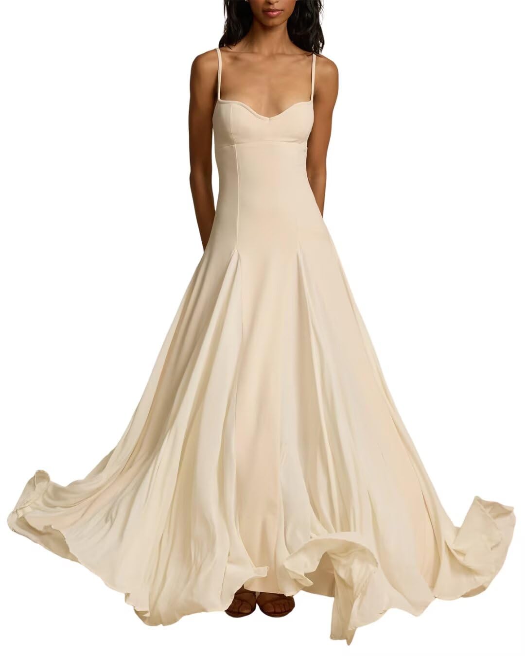 Vestido De Formatura Eemeii Spaghetti Straps Patchwork, Branco Marfim