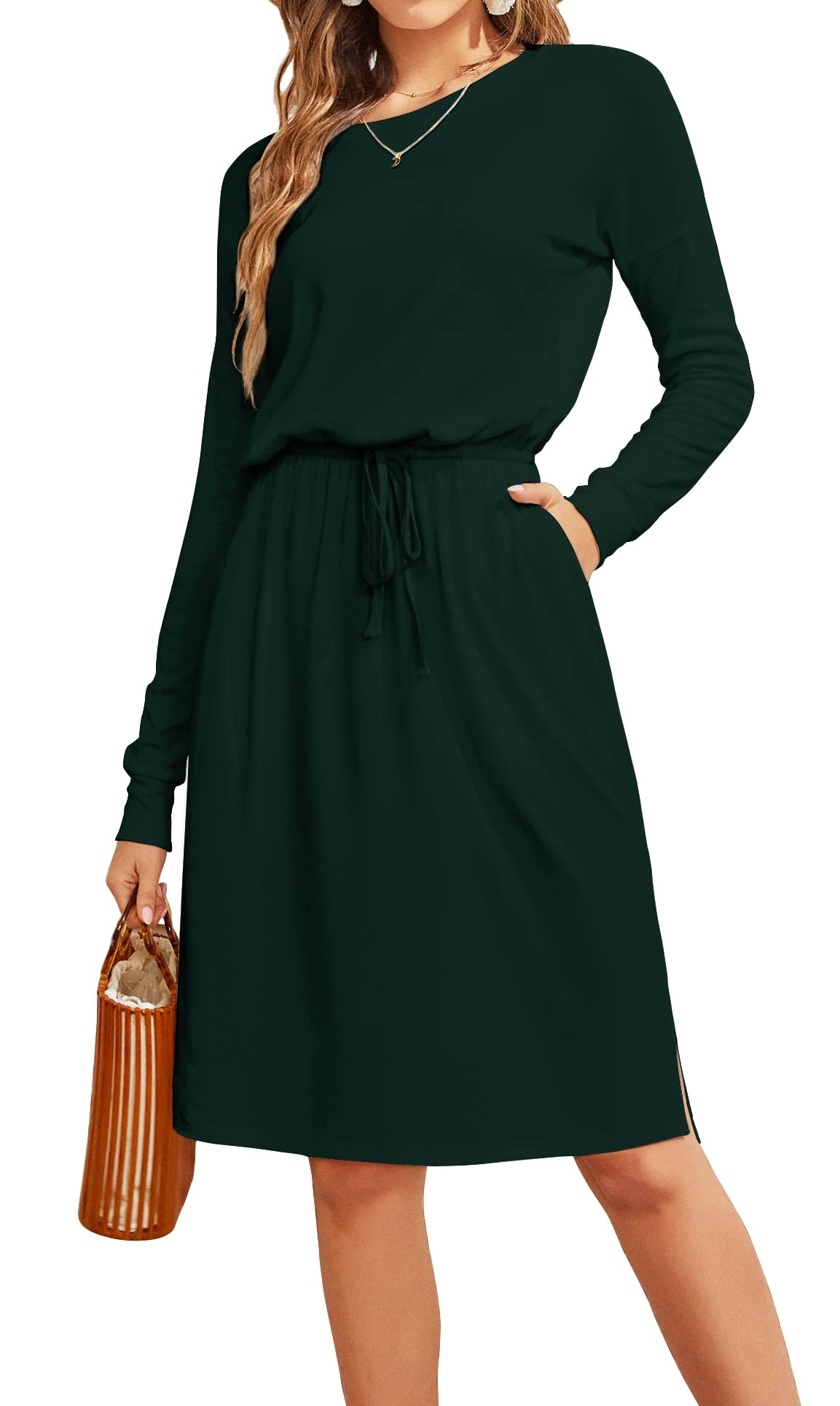 Vestido Simier Fariry Green Knit Blouson Midi Knee Para Mulheres