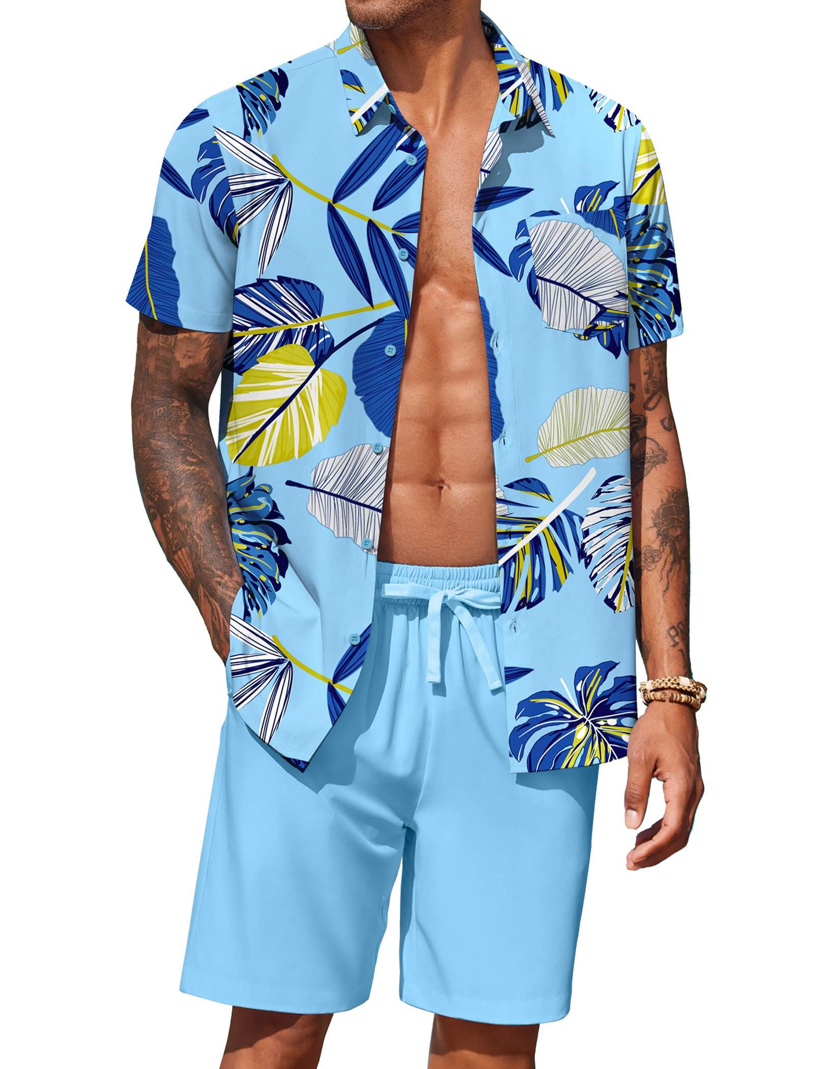 Conjunto De Roupas Coofandy: Camisa E Shorts Havaianos Masculinos De Verão