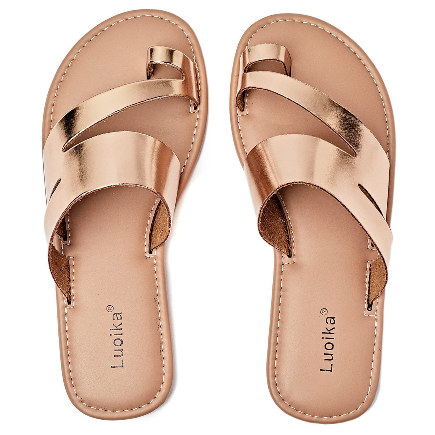 Sandálias Femininas Luoika Flat Wide Gold 12xw Summer Beach