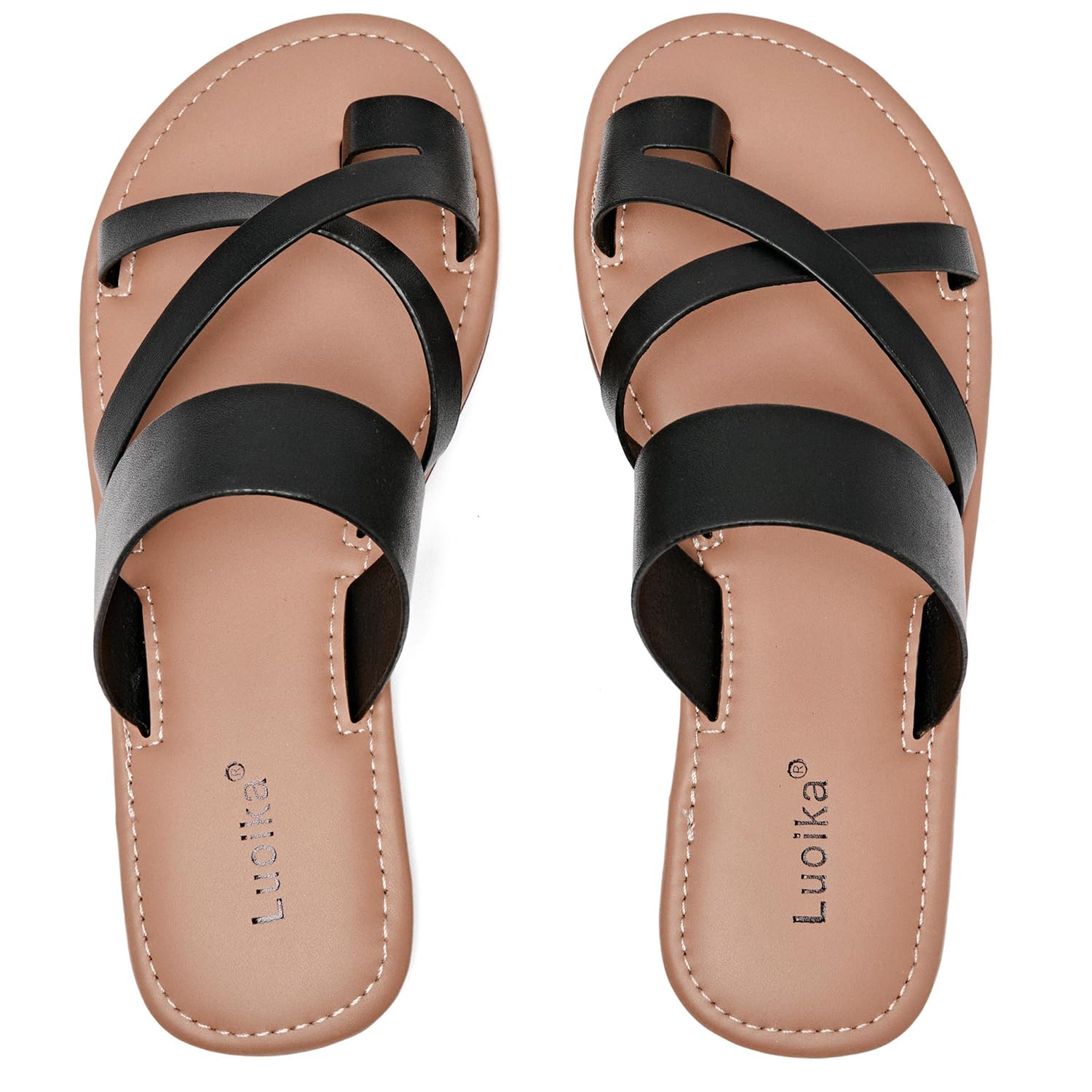 Sandálias Femininas Luoika Flat Wide Pretas 12xw Summer Beach