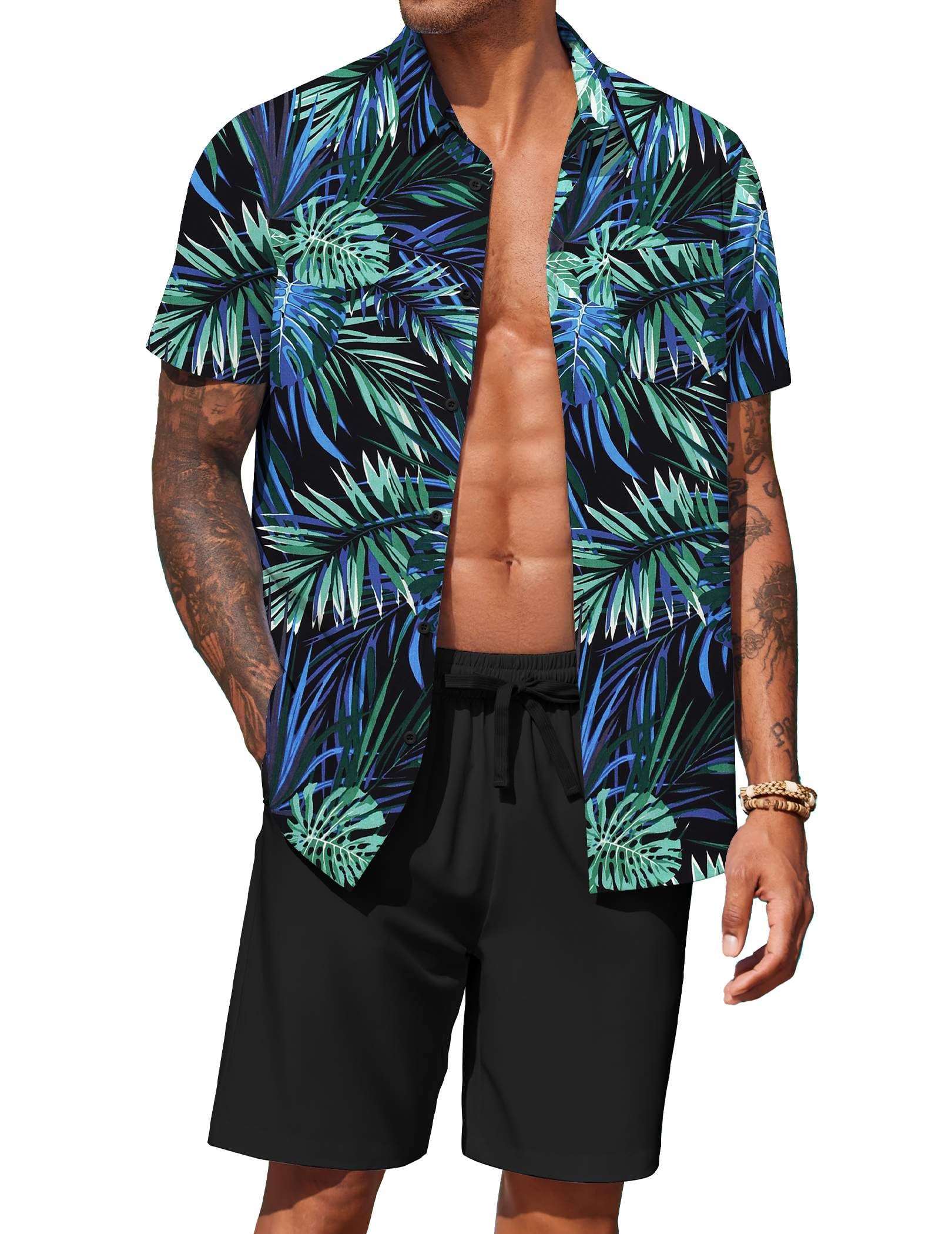 Conjunto De Roupas Coofandy: Camisa E Shorts Havaianos Masculinos De Verão