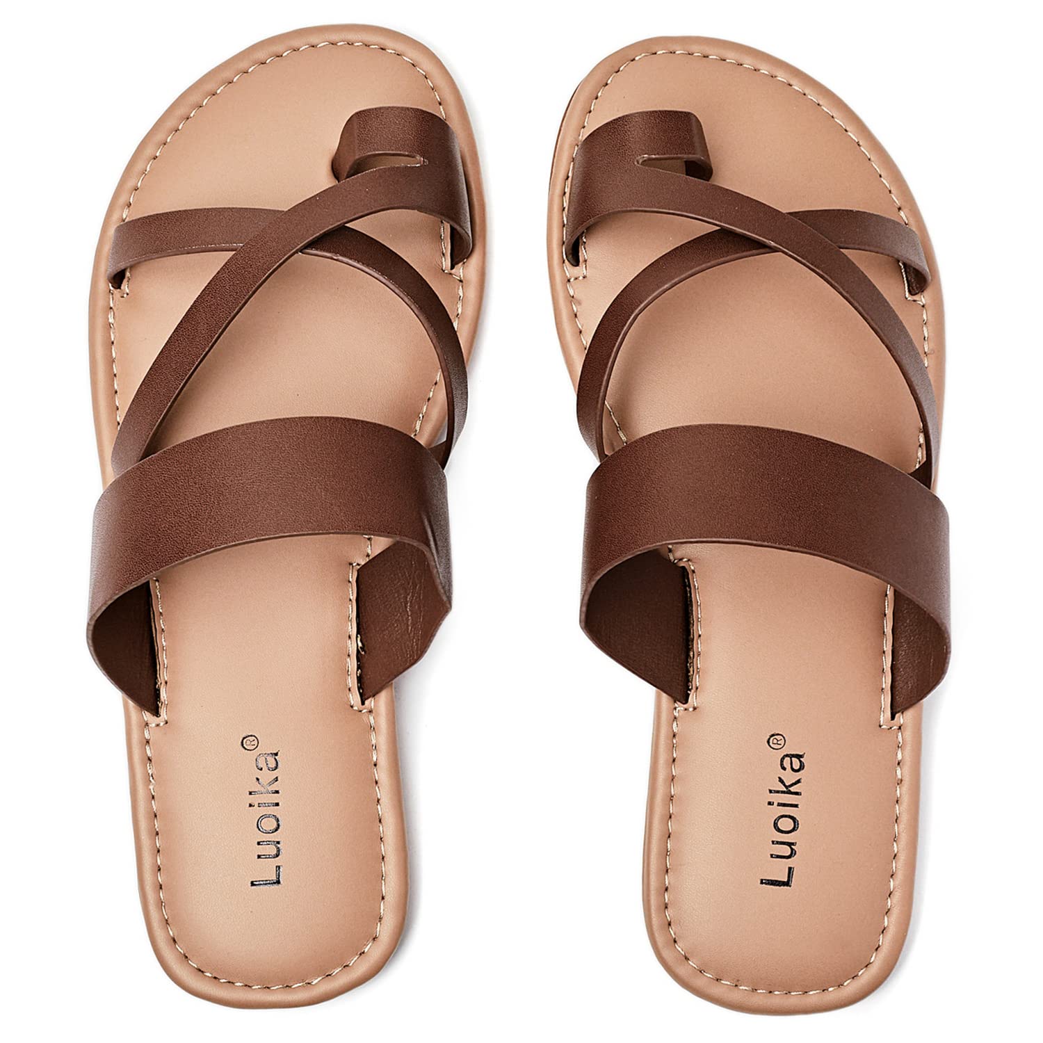 Sandálias Femininas Luoika, Planas, Largas, Marrons, Tamanho 38 Eu