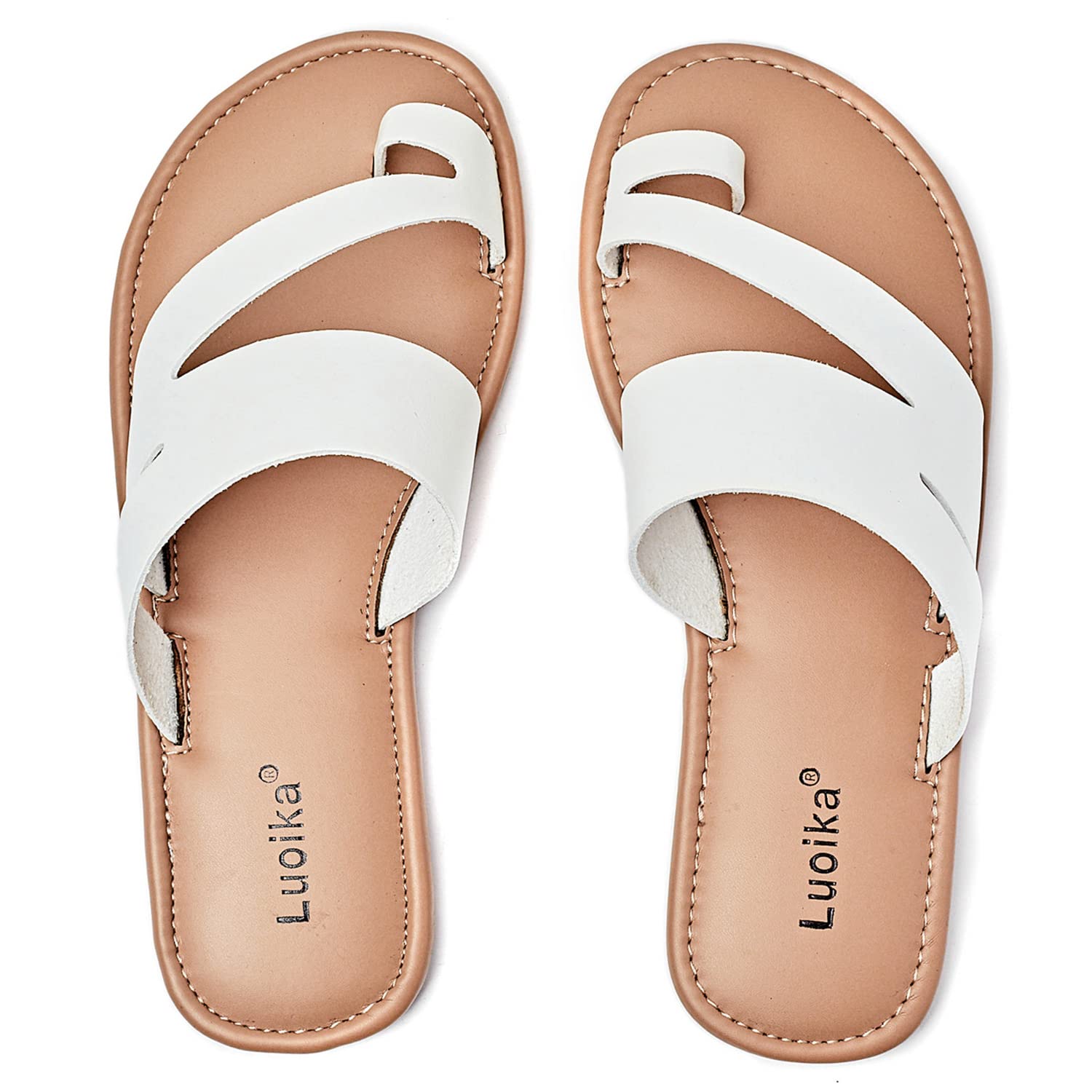 Sandálias Femininas Luoika Flat Wide White 11.5xw Summer Beach