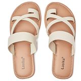 Sandálias Planas Luoika Femininas De Grande Largura, Chinelo Bege, 7,5 Cm