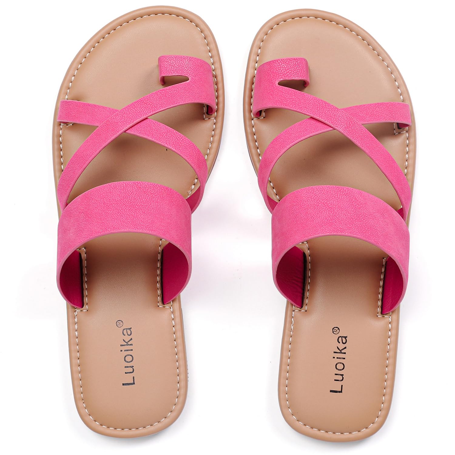 Sandálias Femininas Luoika, Planas, De Largura Larga, Chinelos, Rosa