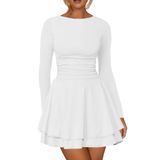 Vestido Kaximil Feminino Com Gola Redonda E Manga Comprida, Espartilho Mini
