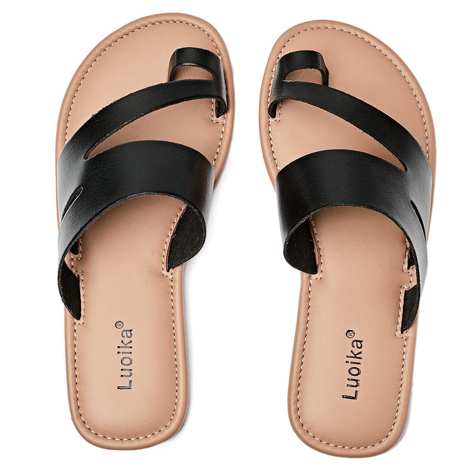 Sandálias Femininas Luoika Flat Wide Pretas 10xw Summer Beach