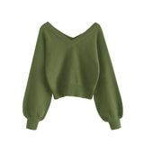Suéter Feminino Zaful Com Decote Em V, Manga Comprida, Verde Claro