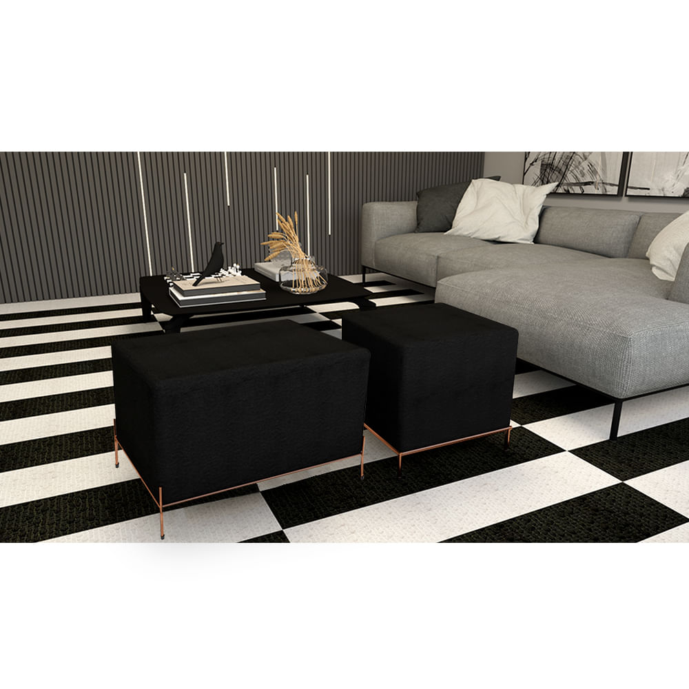 Conjunto Puff Barcelona E Puff Sevilha Preto/cobre