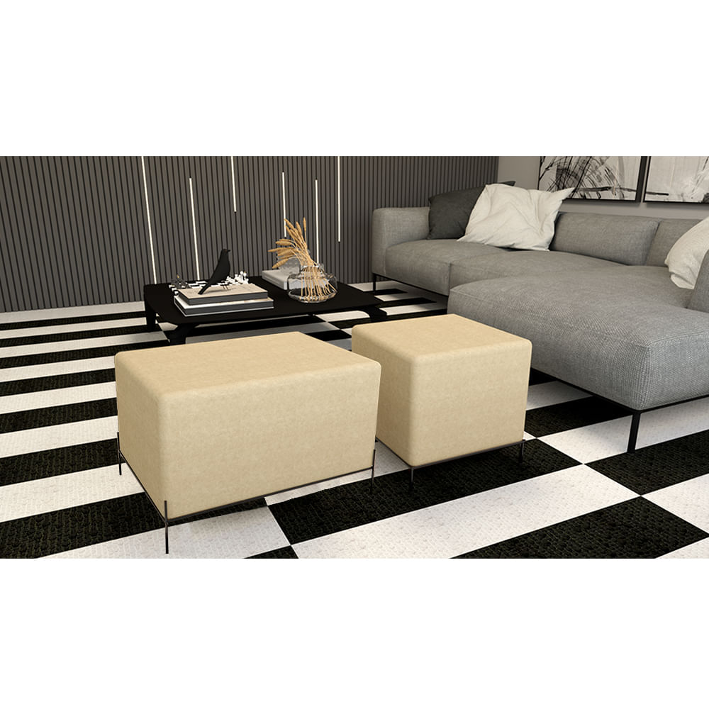 Conjunto Puff Barcelona E Puff Sevilha Bege/preto