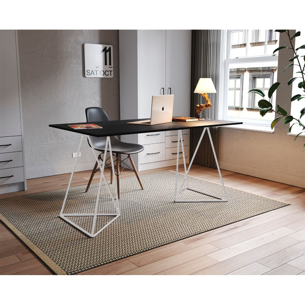 Escrivaninha Mesa Bela Vista Branco E Tampo Preto