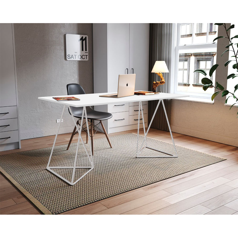 Escrivaninha Mesa Bela Vista Branco E Tampo Branco