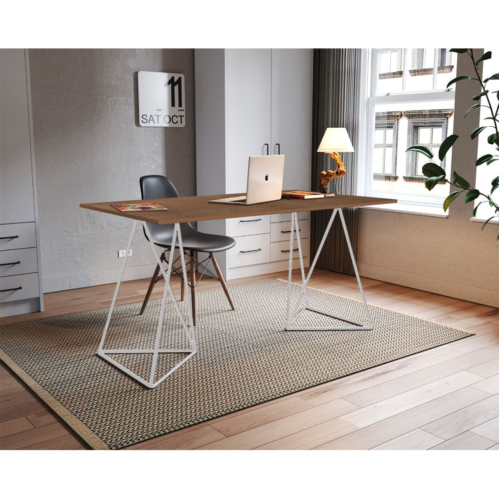 Escrivaninha Mesa Bela Vista Branco E Tampo Imbuia