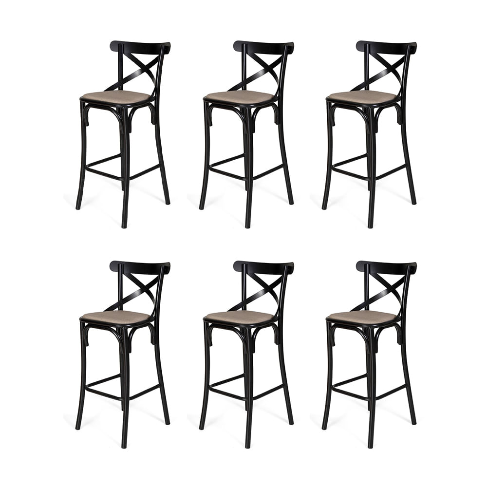 Kit 6 Banquetas Katrina Em Aco Preto