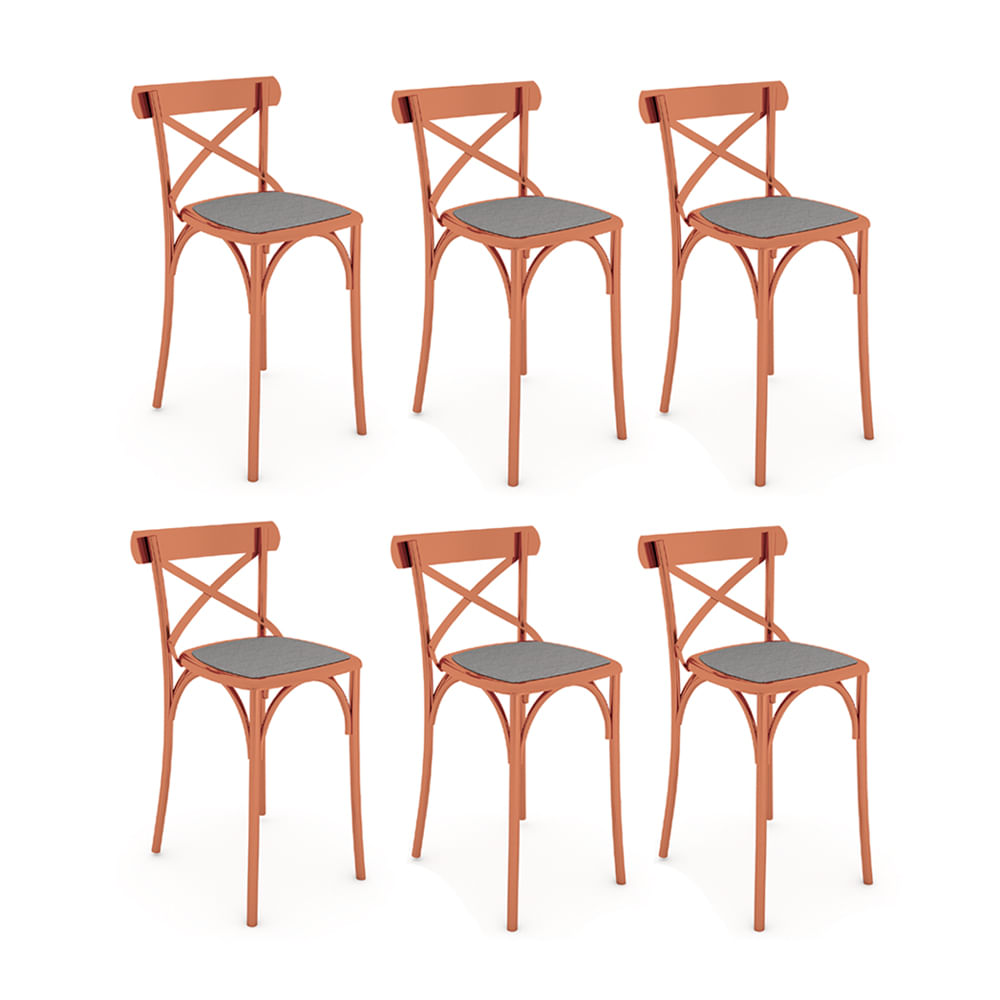 Kit 6 Banquetas Katrina Em Aço Cobre