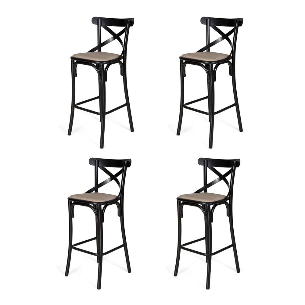 Kit 4 Banquetas Katrina Em Aco Preto