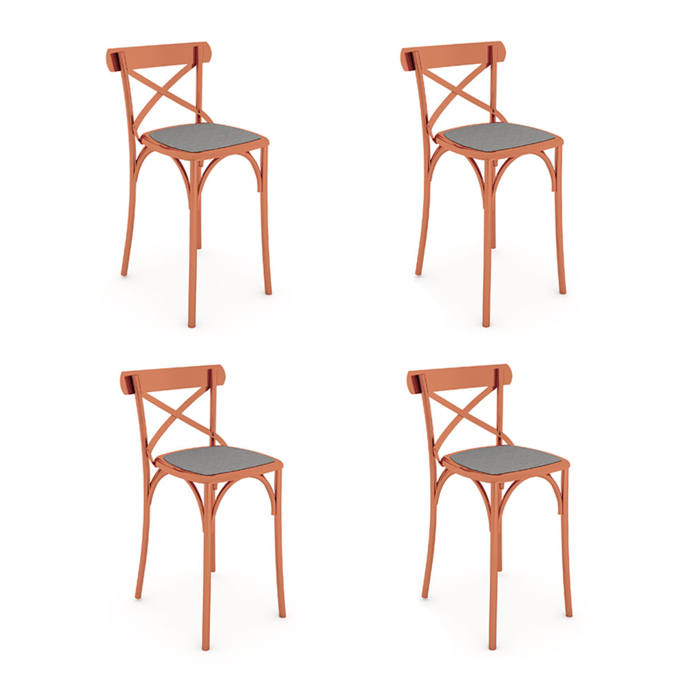 Kit 4 Banquetas Katrina Em Aço Cobre