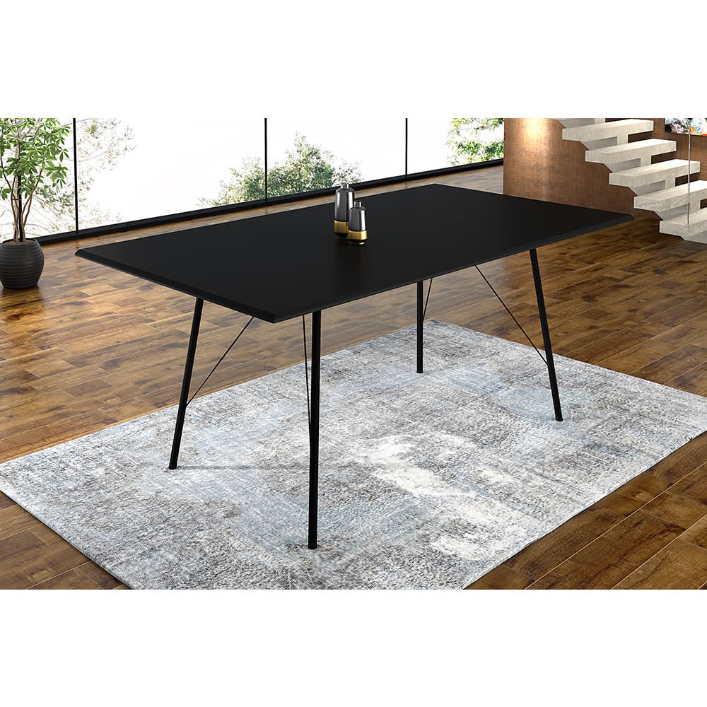Mesa Sala De Jantar Paraty Preto 150x90cm Tampo Preto