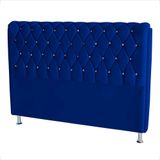 Cabeceira De Cama Box Londres Casal 140 Cm Suede Botão De Strass Azul Royal Do Lar Móveis E Decoração