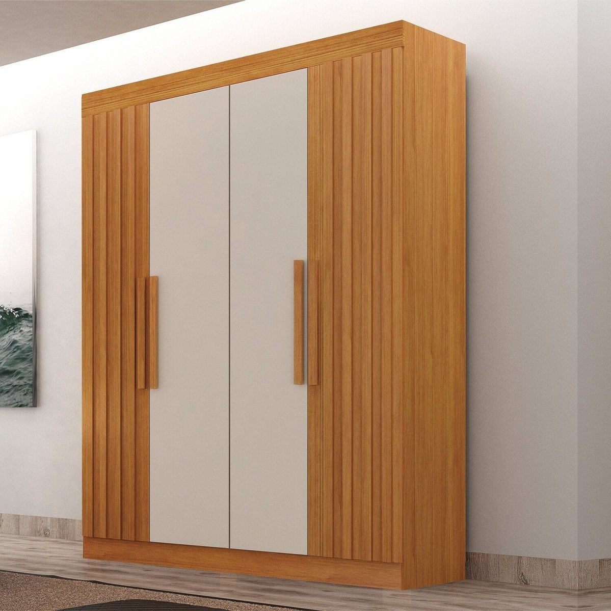 Guarda-roupa 04 Portas, Detalhe Ripado Canada Cinamomo/ Off White