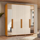 Guarda-roupa Casal 6 Portas 100% Mdf Com Espelhos E Pés Portinar Cinamomo/off White