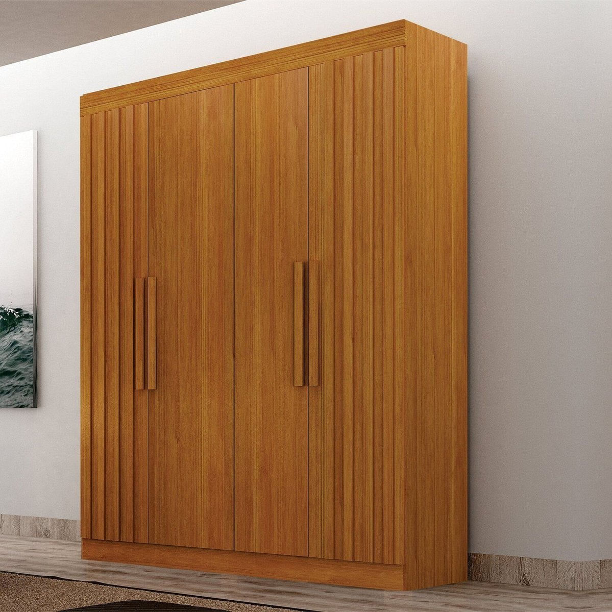 Guarda Roupa 4 Portas Com Detalhe Ripado Canada Cinamomo