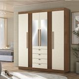 Guarda-roupa 4 Portas 4 Gavetas Com Espelho Mdp Aurora Jatobá/ Areia