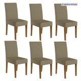 Kit 6 Cadeiras De Jantar Estofadas Lisa Pés Mdf Linea Carvalho/bege