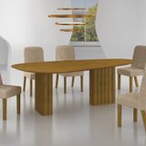 Conjunto Sala De Jantar Mesa Orgânica Mdf 6 Cadeiras Isis Freijó/palha
