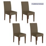 Kit 4 Cadeiras Estofadas Com Encosto Bordado E Pés Mdf Jade Amendoa/capuccino