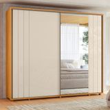 Guarda Roupa Casal 2 Portas De Correr 100% Mdf Com Espelho E Pés Dali Cinamomo/off White
