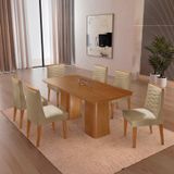Conjunto Sala De Jantar Mesa Tampo Mdf 6 Cadeiras Sakura Naturalle / Off White