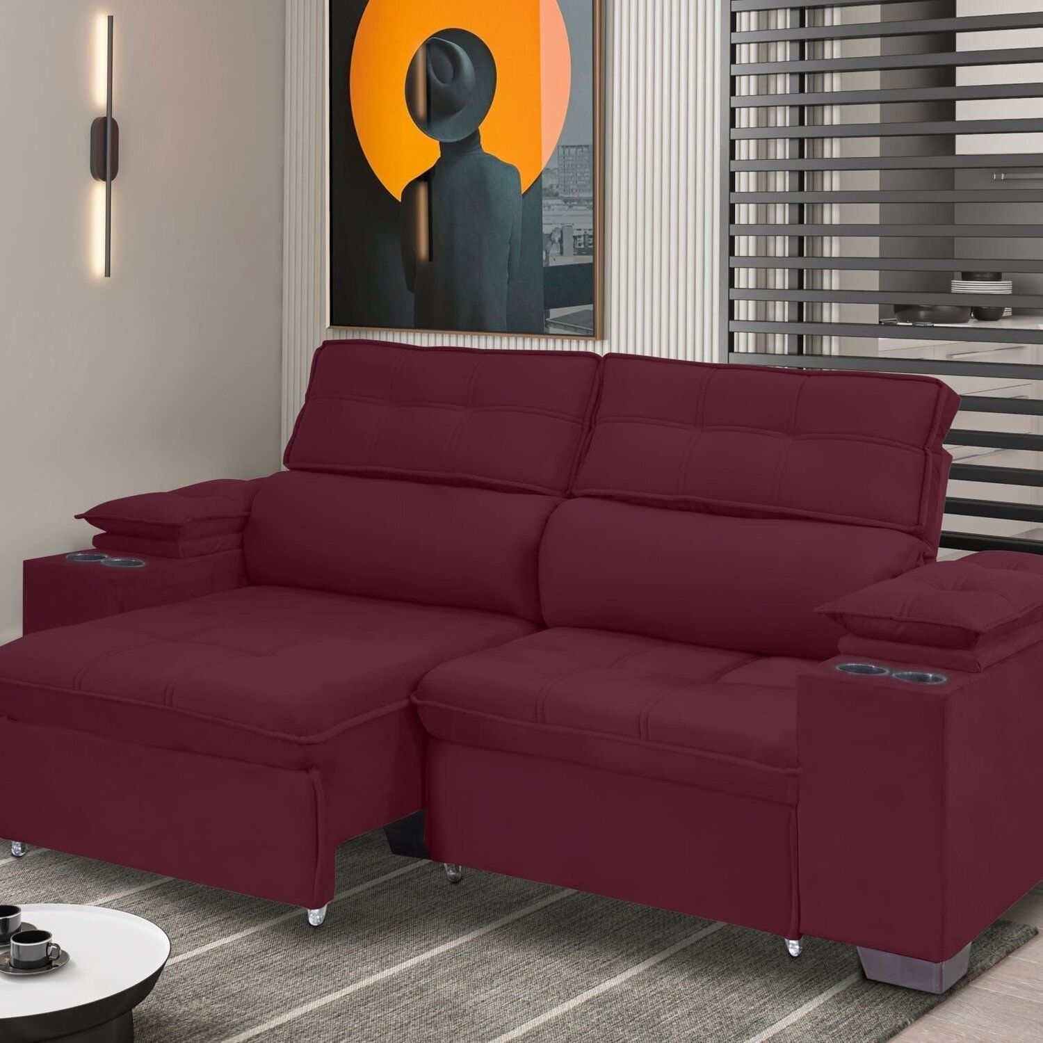 Sofá Manaus 180cm Retrátil E Reclinável Marsalha