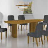Conjunto Sala De Jantar Mesa Orgânica Mdf 6 Cadeiras Isis Freijó/cinza